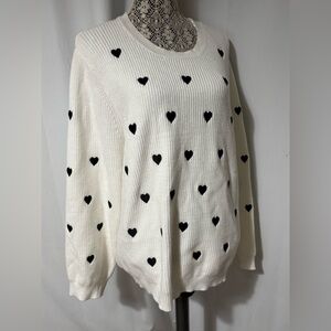 Ivory Cream Hearts Woman’s Plus Sz 3X Slouchy Comfy Long Sleeve Viscose  Sweater